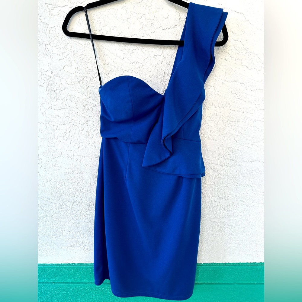 Lulus Ayita Royal Blue One Shoulder Ruffled Bodycon Mini Dress Small Cocktail - Picture 2 of 11